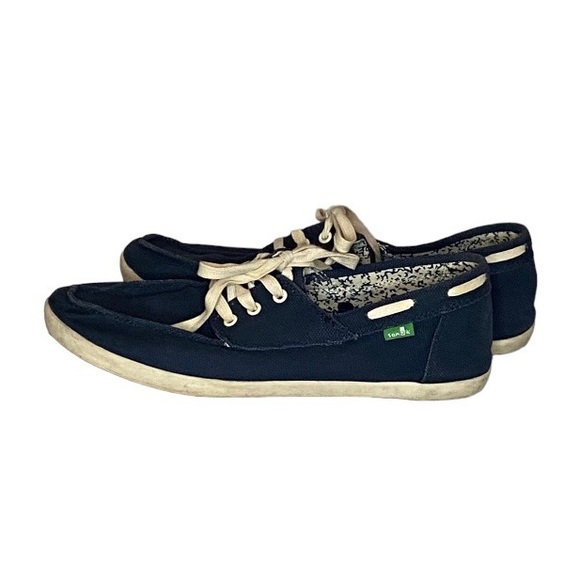 SANUK MEN’S CASA BARCO NAVY white laces SIDE WALK Boat SHOES size 9 UK8 Euro42 - Picture 3 of 8